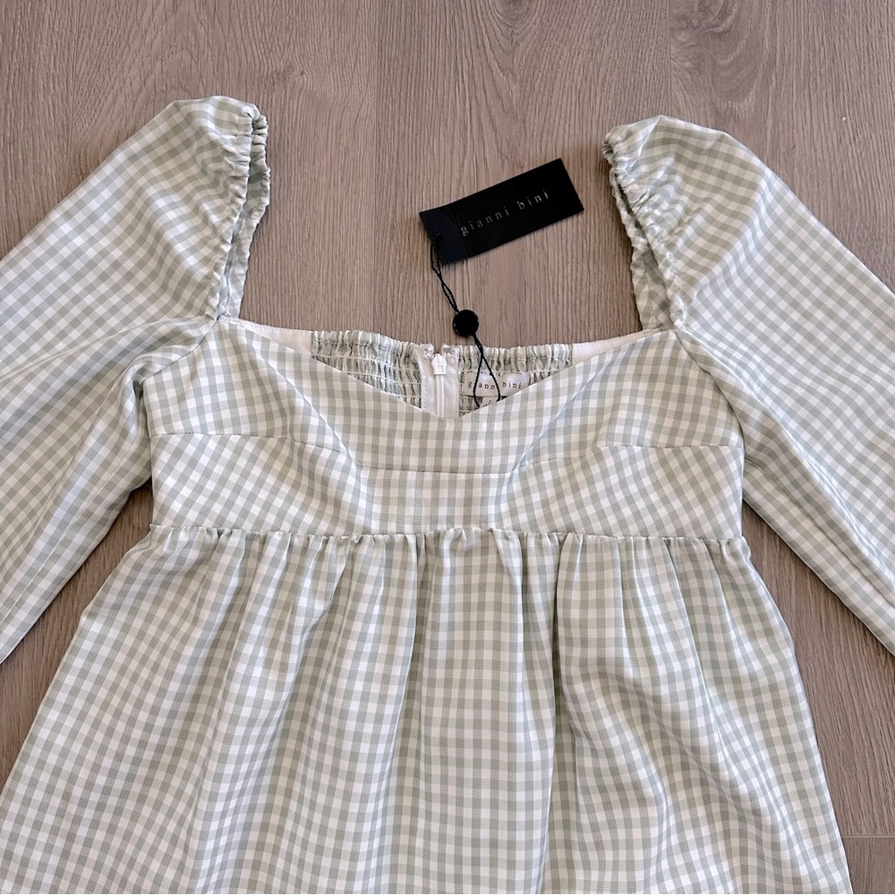🆕 Ivory & Moss Gingham Long Sleeve Sweetheart Neck Babydoll Dress - Picture 3 of 11